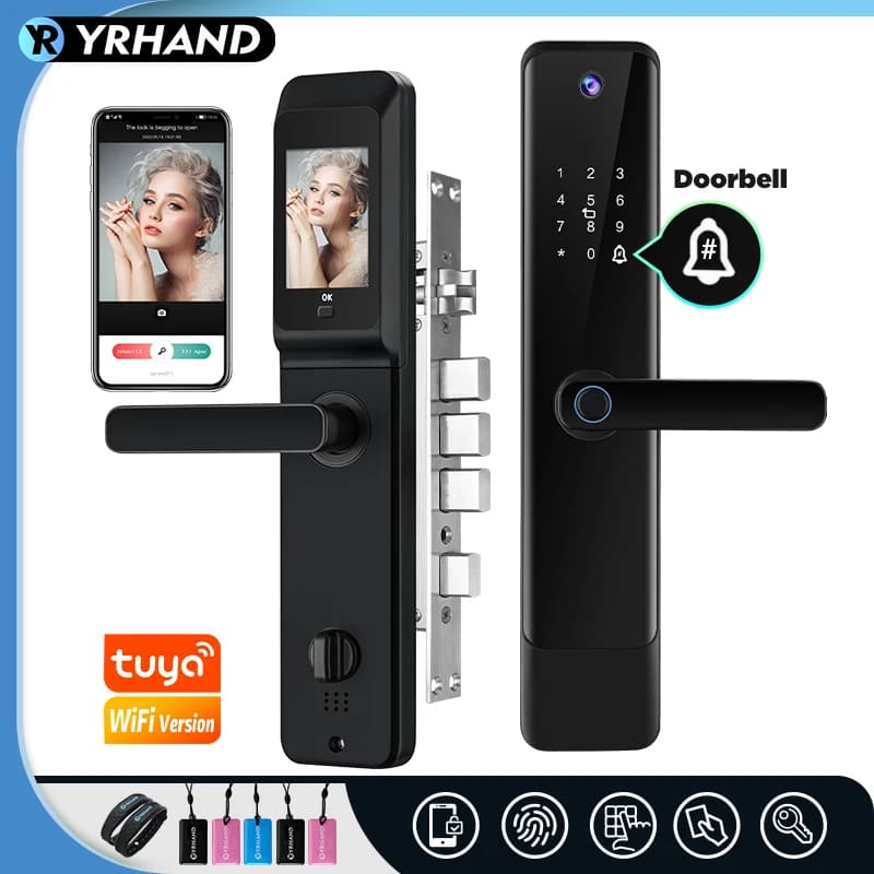 YRHAND Tuya Wifi serratura elettronica digitale intelligente con fotocamera biometrica spioncino per impronte digitali 6068 serratura intelligente