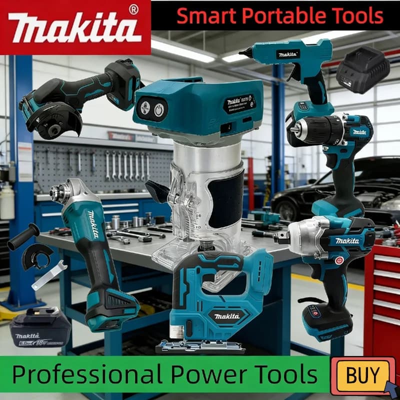 Kit Combo Makita High Performance Without Brushes 18V: Angle Grinder, Electric Motorcycle, Air Blower, Hot Collar Gun, Trimmer