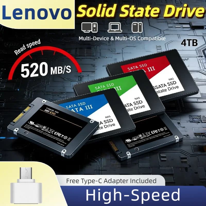 SSD Esterno Originale Lenovo 4TB USB-C 3.2, Disco Rigido Portatile 1000MB/s NVMe, Unità a Stato Solido per Backup Dati Laptop e Computer