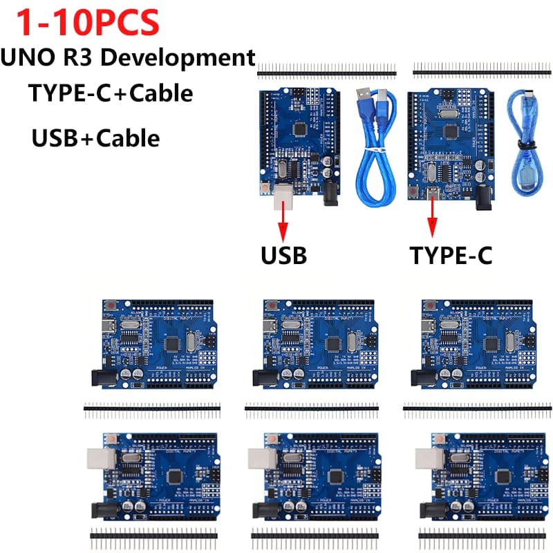 1-10PCS Scheda di sviluppo ufficiale Arduino UNO R3 (CH340G) con chip MEGA328P e cavo USB/Type-C ATMEGA328P-AU 16Mhz XCW
