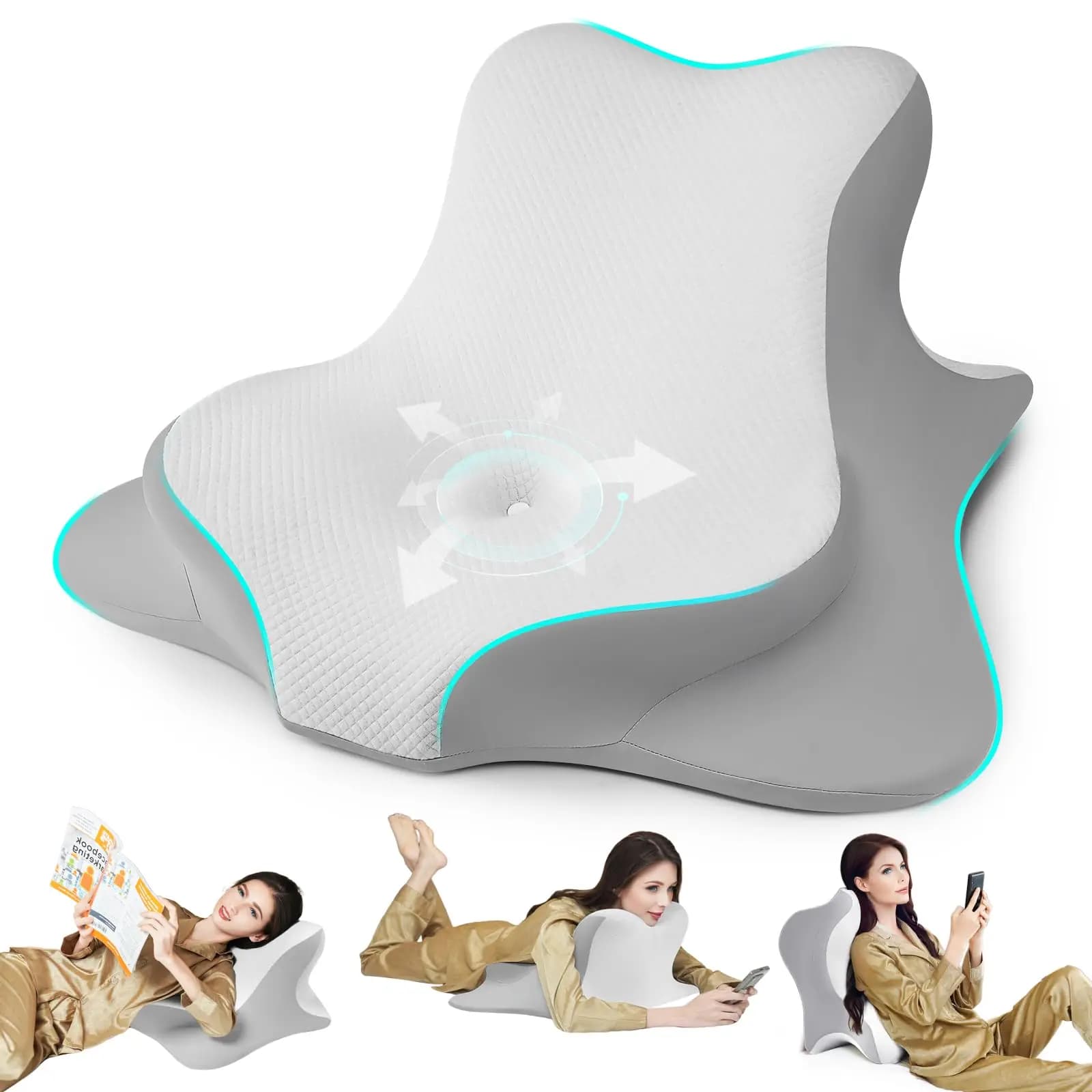 Cuscino da lettura per letto sdraiato Cuscino ergonomico a cuneo in memory foam per testiera, cuscino di supporto per il mento e la schiena