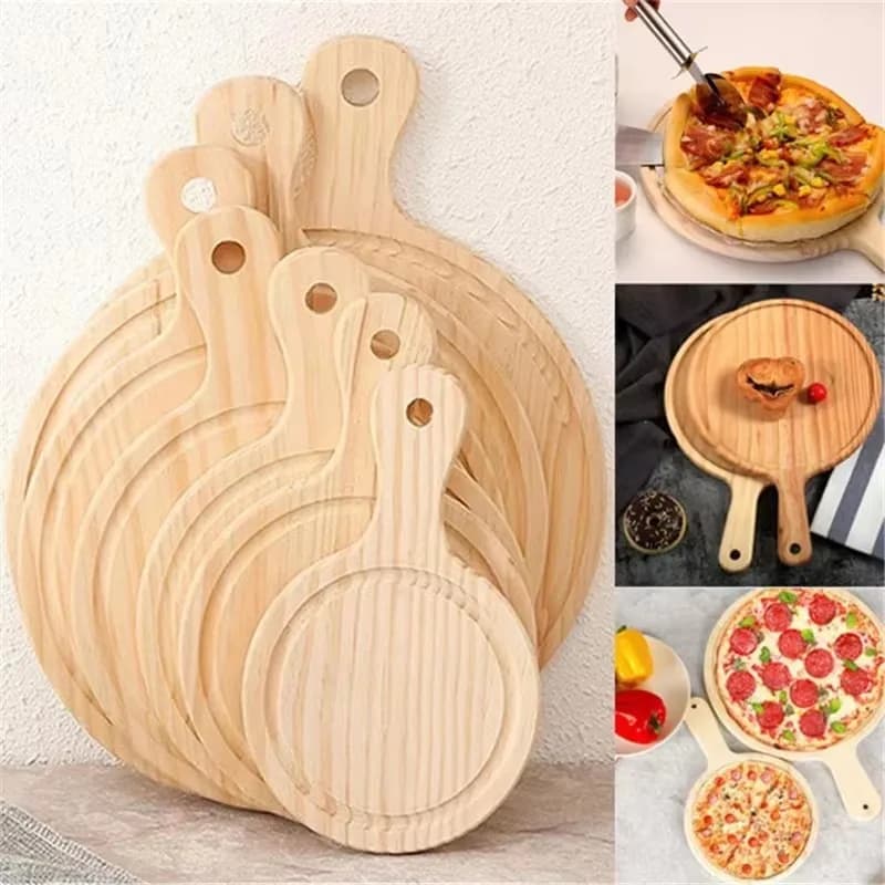 Tavola da portata rotonda in legno per pizza Tagliere in legno Vassoio per salumi Piatto per snack alla frutta da 7/12/13 pollici Utensili da cucina pratici