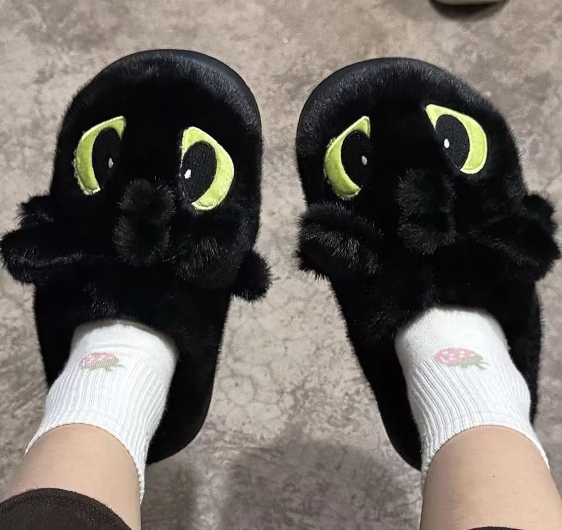 Pantofole invernali calde e carine a forma di Toothless, con tacco, in pelliccia, antiscivolo, calde e belle, per ragazze, idea regalo.