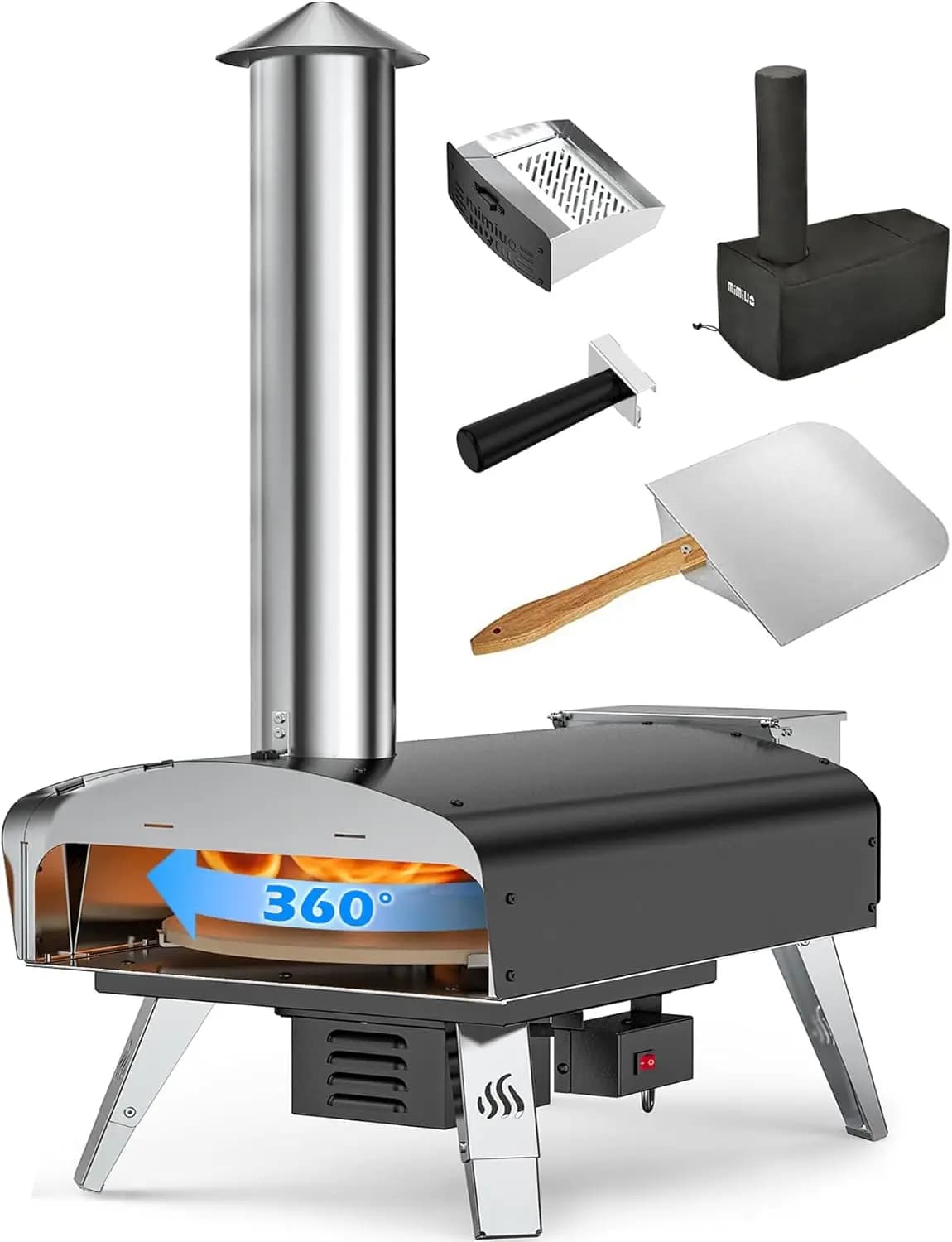 Forno per Pizza da Esterno a Pellet con Pietra Rotante Automatica, Fornello per Pizza Resistente per Giardino e Campeggio