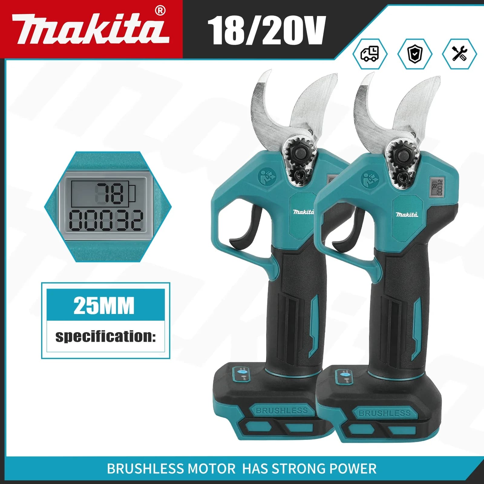 Makita Digital Display Cordless Pruning Shears Brushless 18V 25mm For Garden Orchard Branch Cutting