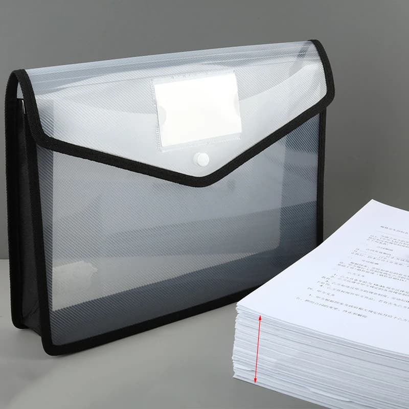 Cartella A4 Trasparente Impermeabile di Grande Capacità con Bottone a Pressione, Borsa Portadocumenti in Plastica, Tasca per Archiviazione, Forniture per Ufficio