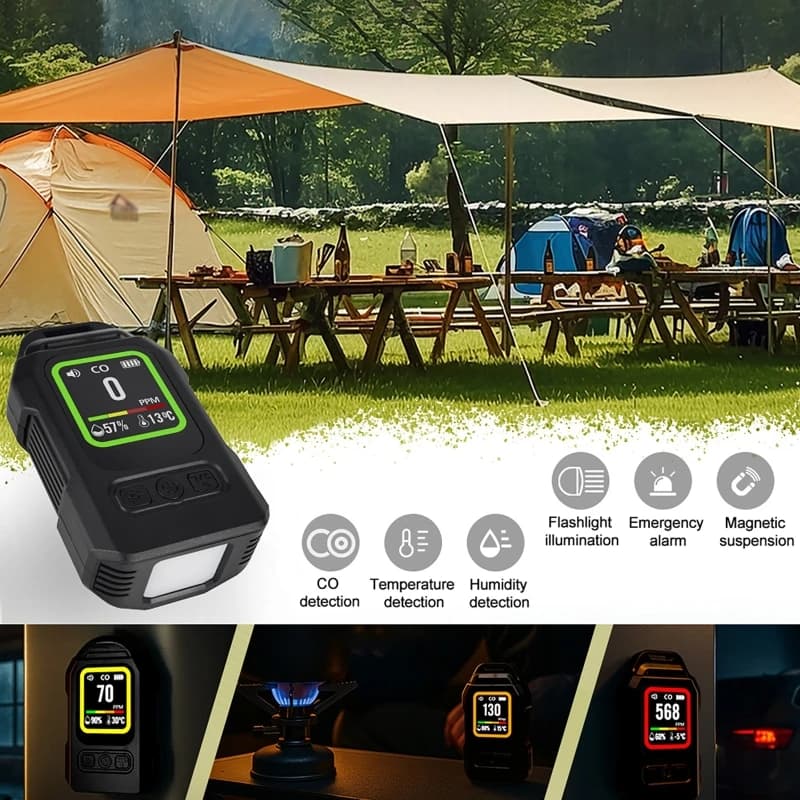 4-in-1 Carbon Monoxide Detector LED Screen CO CO2 Detector with Alarm Humidity Temperature Detection too Portable Camping
