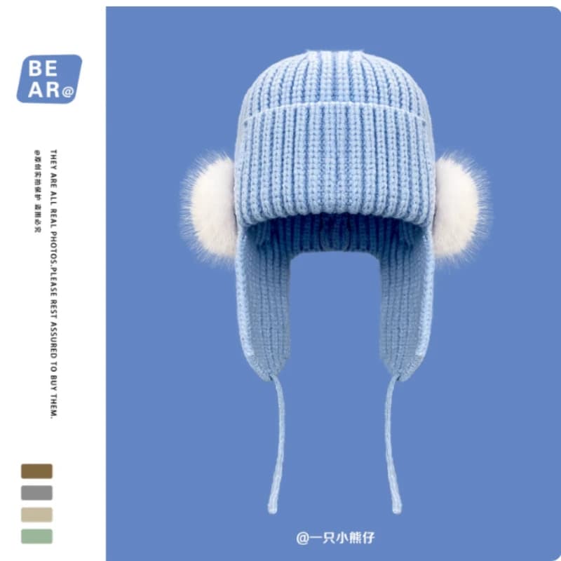 New simple pullover in solid color knitted cap women's caps winter outdoor heat and versatile ear protection hats pilot bomber