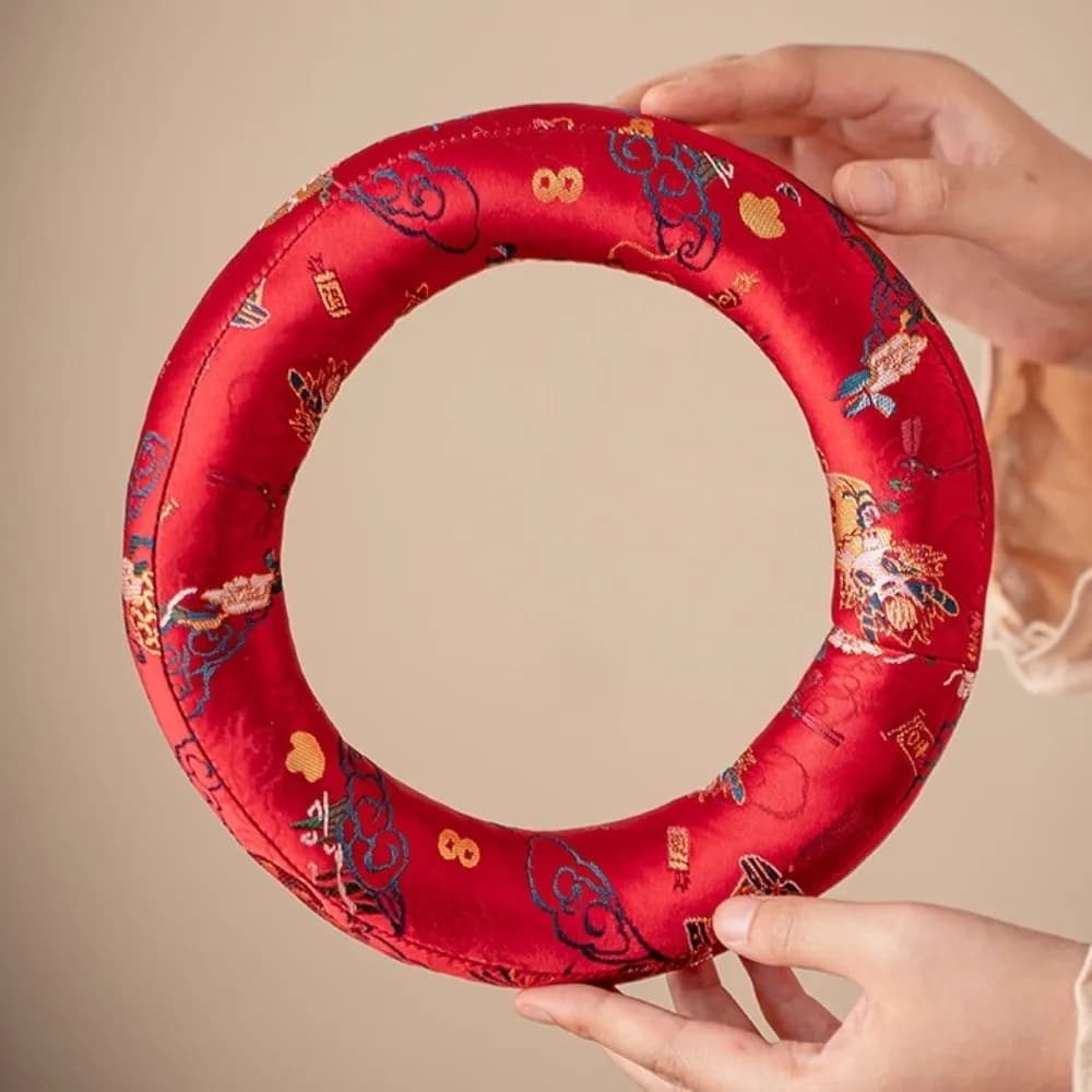 Nepalese Singing Bowl Mat Brocade Non Slip Sound Copper Out Mat Donut Shape Traditional Wooden Fish Coaster Meditation