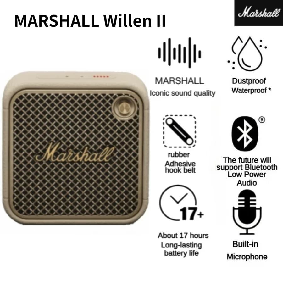 Marshall Willen II Altoparlante Bluetooth Wireless Portatile IP67 Impermeabile Antipolvere Antiurto Mini Speaker con Durata di Riproduzione Ultra Lunga