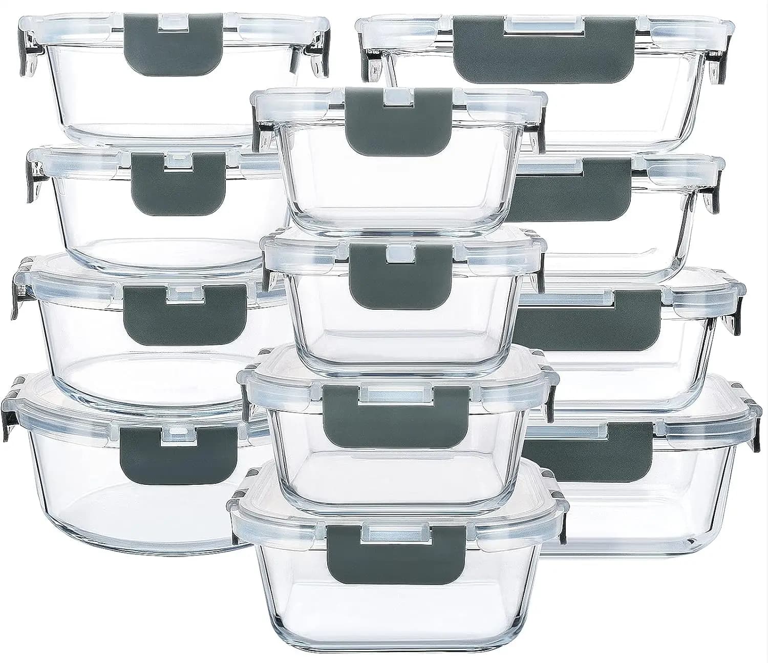 Set of 24 Glass Containers for Foods with Improved Airtight Closing Covers, Glass Container Set for Pasti Preparation - Airtight Containers for Lunch
