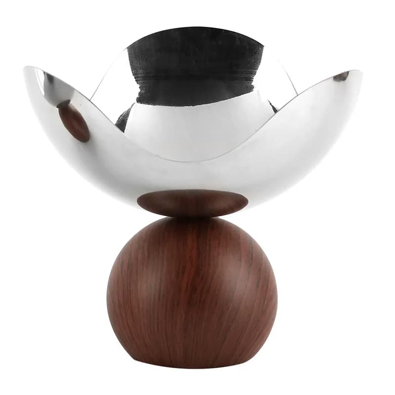 Vaso alto decorativo in metallo effetto legno con motivo a trifoglio, stile nordico, per snack e frutta secca, ideale per la casa o come ornamento.