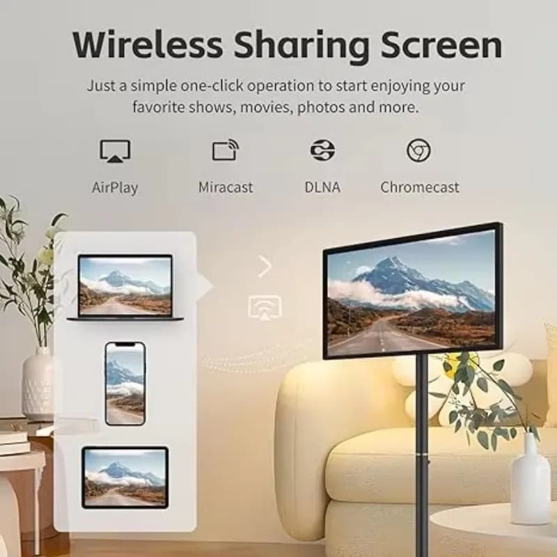 24 Inch Wireless Portable Interactive Monitor for Internal Use, Mobile Display with Wheels, Smart TV