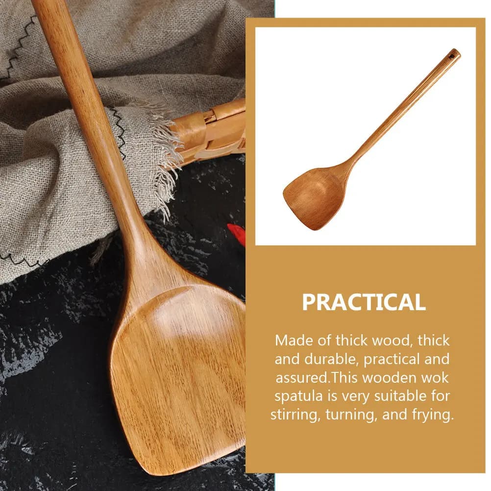 Long Handle Wooden Wok Spatula Premium Cooking Shovel for Non-Stick Pans Multipurpose Kitchen Utensil Stir Fry Turn Food Easily