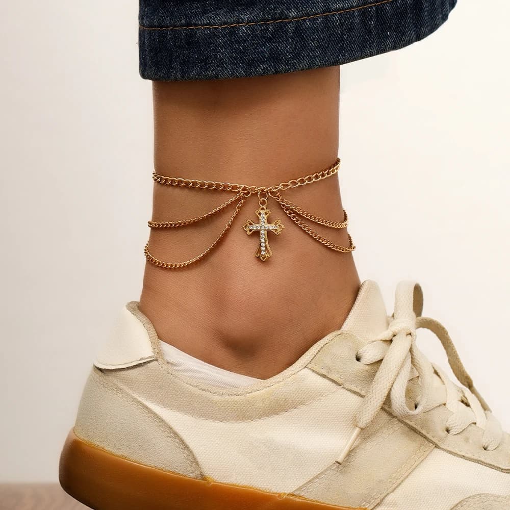 Aihua Boho oro argento colore nappa catena croce cavigliera per le donne caviglia a piedi nudi sulla gamba braccialetto gioielli per i piedi regali