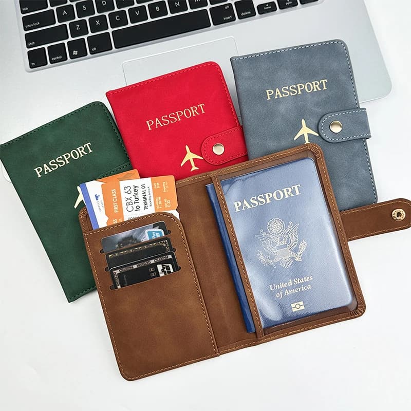 Nuovo portafoglio per passaporto con chiusura multifunzionale Porta carte di credito multi-carta in pelle PU Porta passaporto con logo dorato per aereo Cas