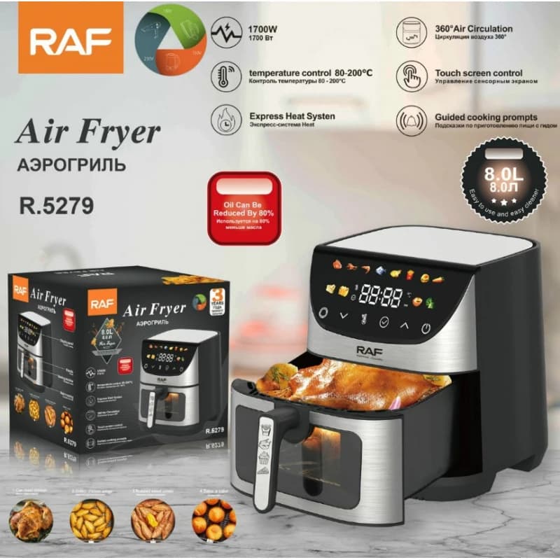 Friggitrice ad Aria RAFVisual con Schermo LCD Touch, Friggitrice Elettrica Multifunzionale per Uso Domestico