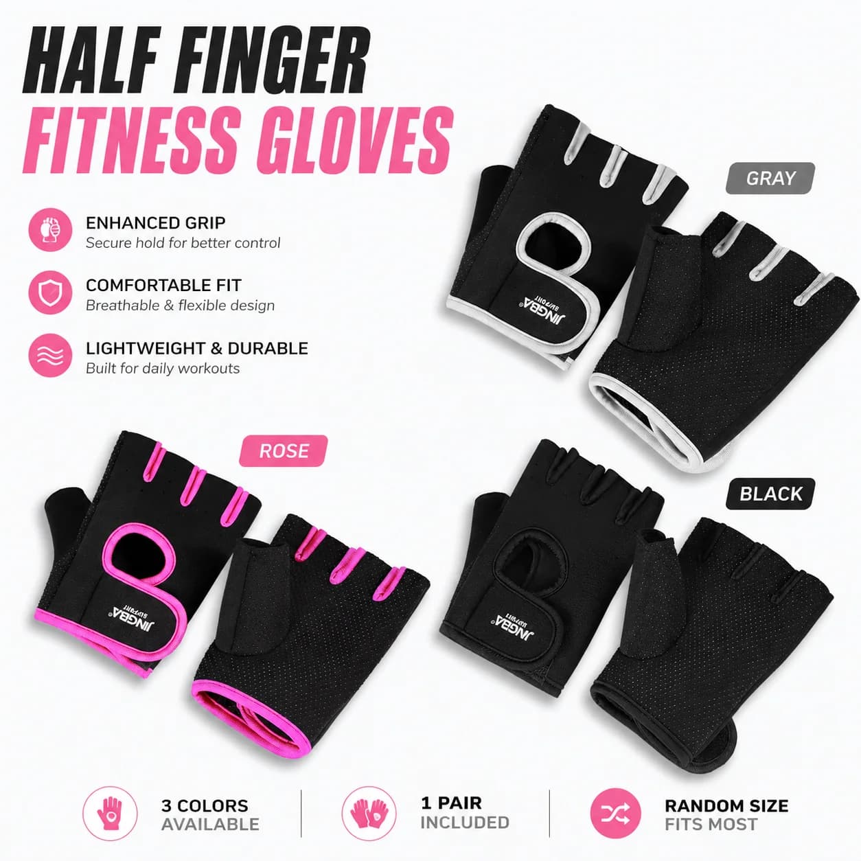 Fingerless Workout Gloves, Breathable Padded Gym Gloves for Weightlifting, Cycling, Training, Fitness and Exercise, Gray 1 Pair.