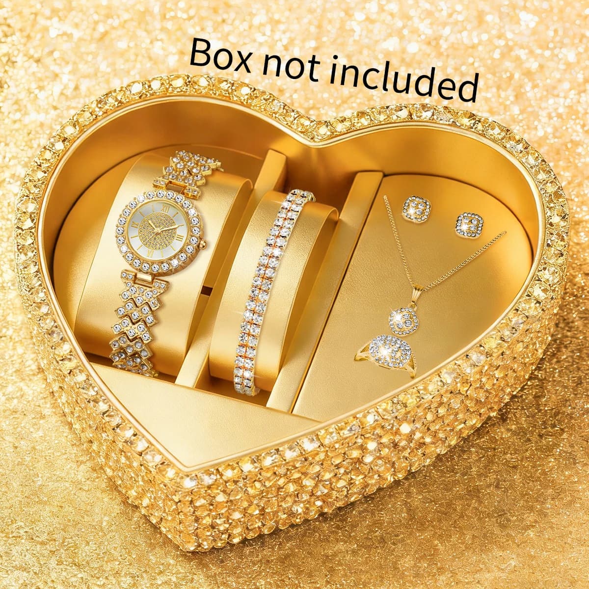 6 Piece Elegant Women's Watch Fashion Rhinestone Jewelry Set Bracelet Women's Wrist Watch Reloj Mujer Girl's Watch (No Box)