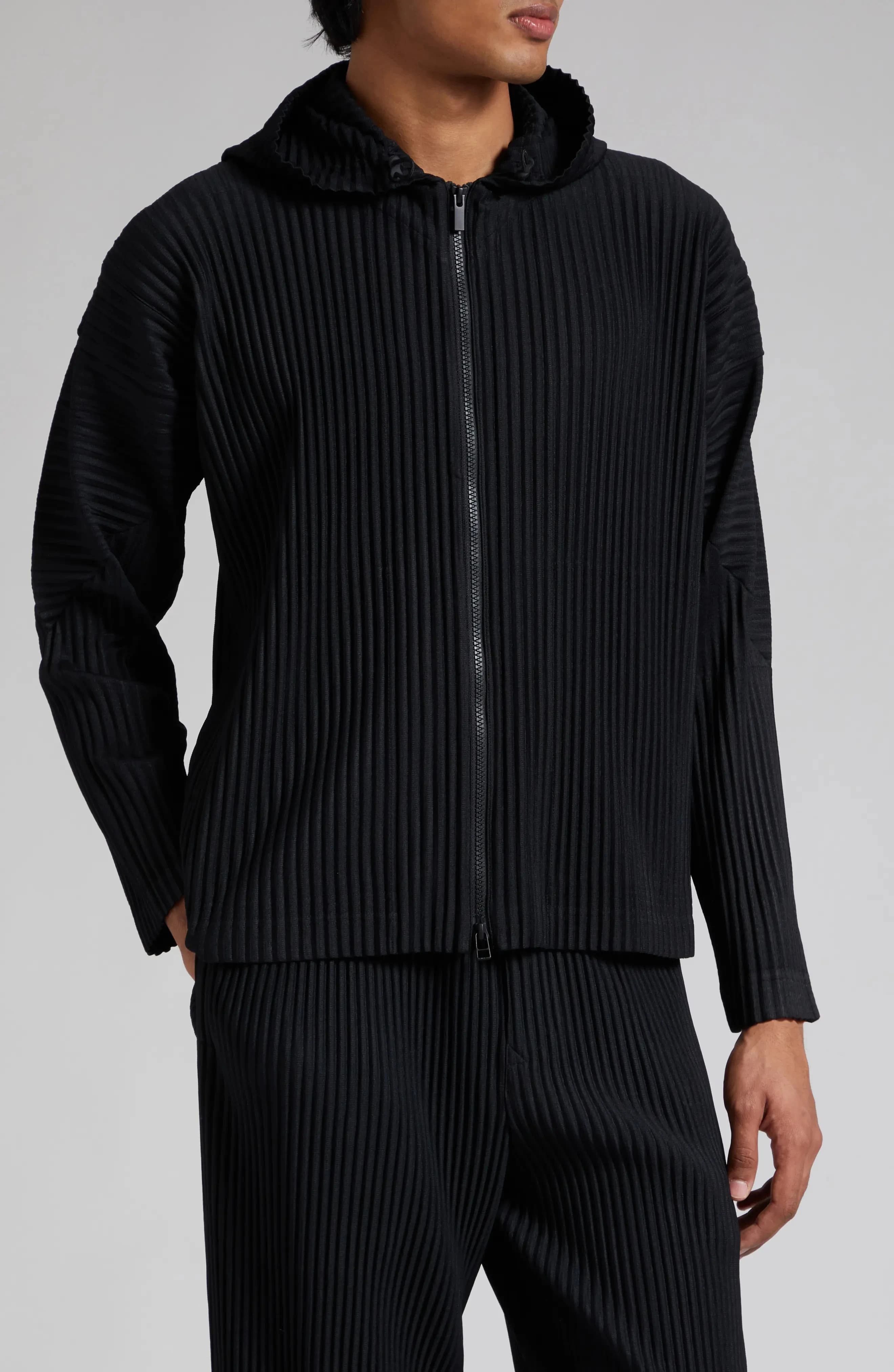 Miyake pieghettato uomo Zip-up Plisse felpa con cappuccio classico cappotto moda Casual giacca frontale con chiusura a Zip a due vie
