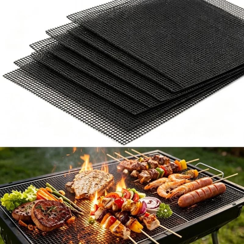 Grill Mesh Mat Set of 5, Reusable BBQ Non-stick Barbecue Grilling Net for Outdoor Smoker, Pellet, Gas, Charcoal Grills