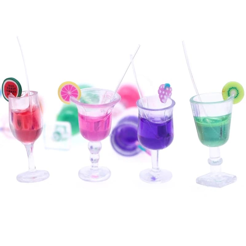 4Pcs 1:6 Miniature Dollhouse Fruit Cocktail Drinks Cup Model Kids Pretend Play Toy Accessory for Dollhouses