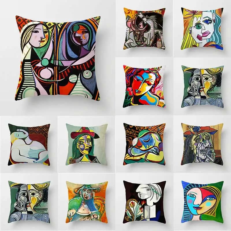 Cuscino Decorativo con Stampa Astratta di Donna, Decorazione per Divano in Poliestere, Stampa di Dipinto a Olio di Picasso