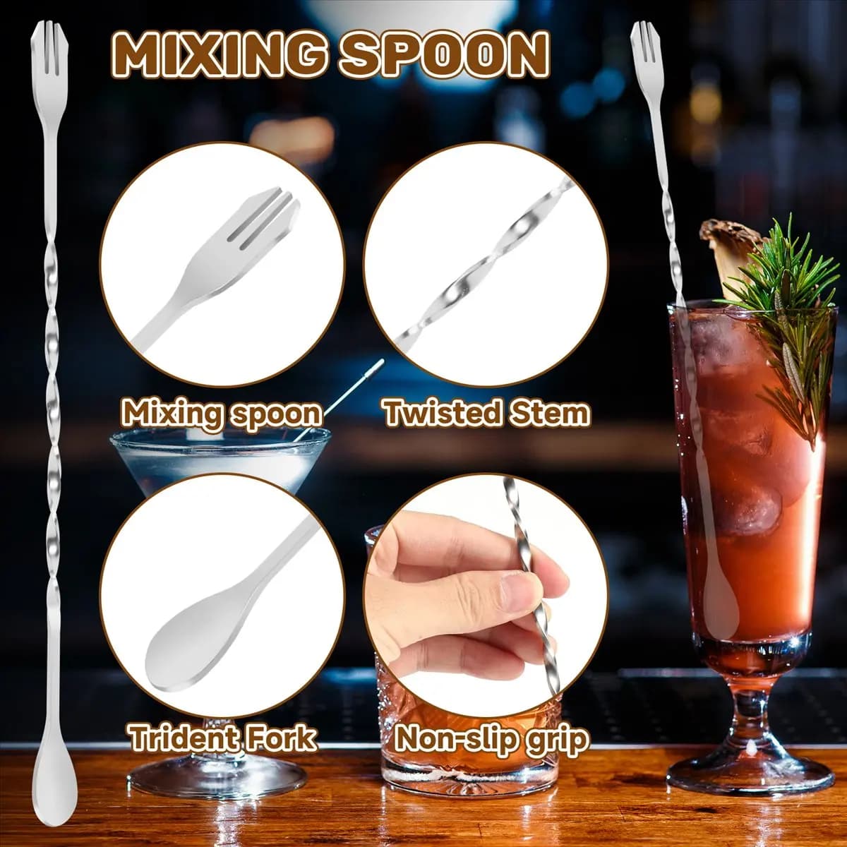 KSOL Set di attrezzi da bar in acciaio inossidabile, con muddler per cocktail, cucchiaio da miscelazione, jigger, per bar, feste, vino, cocktail, shaker per bevande