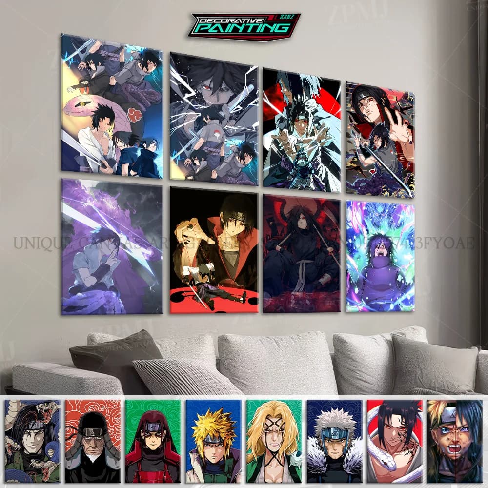 Naruto HD Stampe Immagine Uchiha Sasuke Opere d'arte da parete Pittura Anime Figure Poster Tela Soggiorno Decorazione della casa Senza cornice