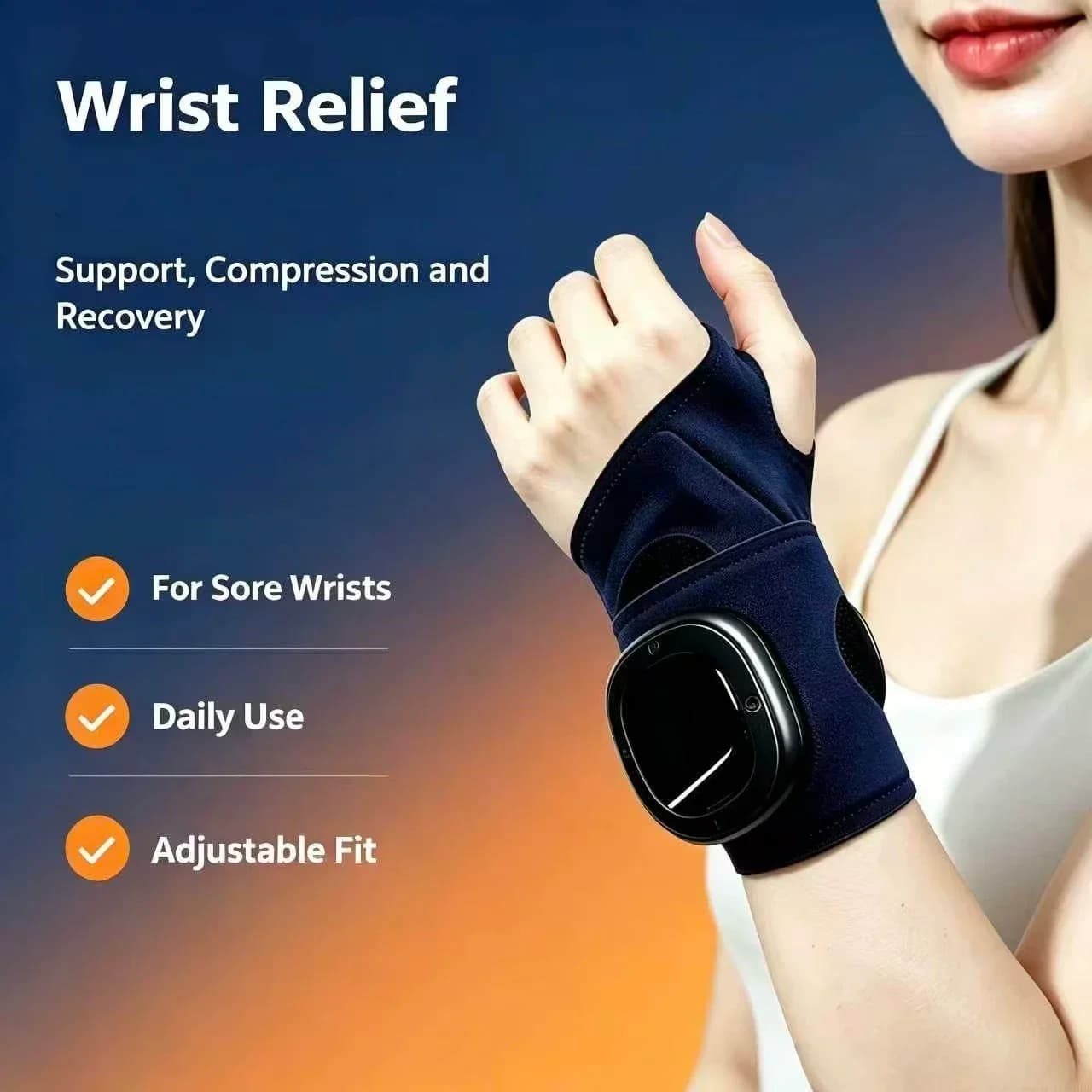 Cordless Wrist Brace Massager 8 Vibration Modes USB‑C Rechargeable Wrap Relieve Wrist Pain Fatigue Muscles Carpal Tunnel