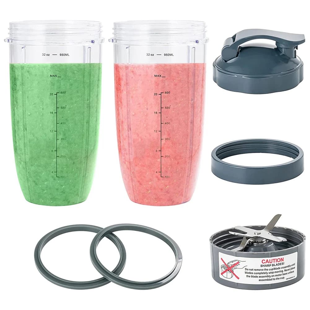 Set di 7 Pezzi A006 per Sostituzione Tazze e Lame del Frullatore Nutribullet, Tazza Grande da 32Oz Compatibile con Frullatori Nutribullet 600W/900W