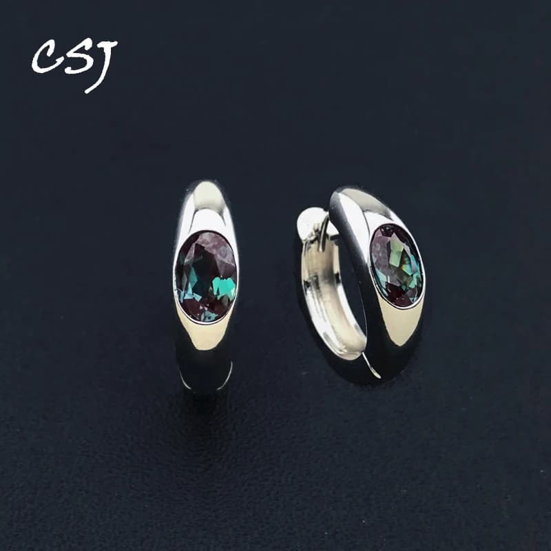 Real Lab Grow orecchini a cerchio in alessandrite per le donne Solid 925 Sterling Silver Oval 4*6mm Gemstone Party Birthday Gift Trendy