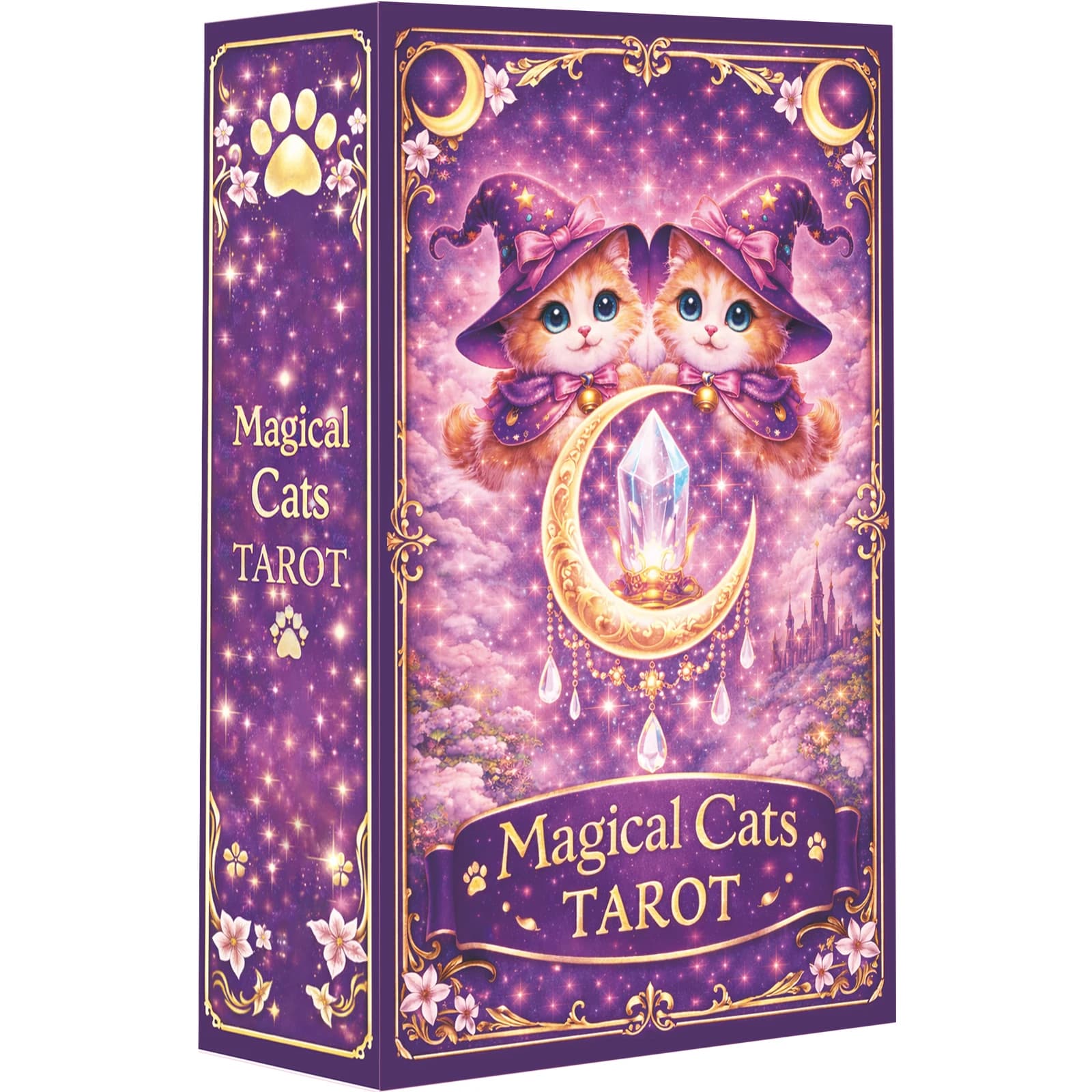 78 carte dei tarocchi in stile Rider-Waite, con illustrazioni di gatti magici, progettate per una lettura intuitiva e perfette per principianti.