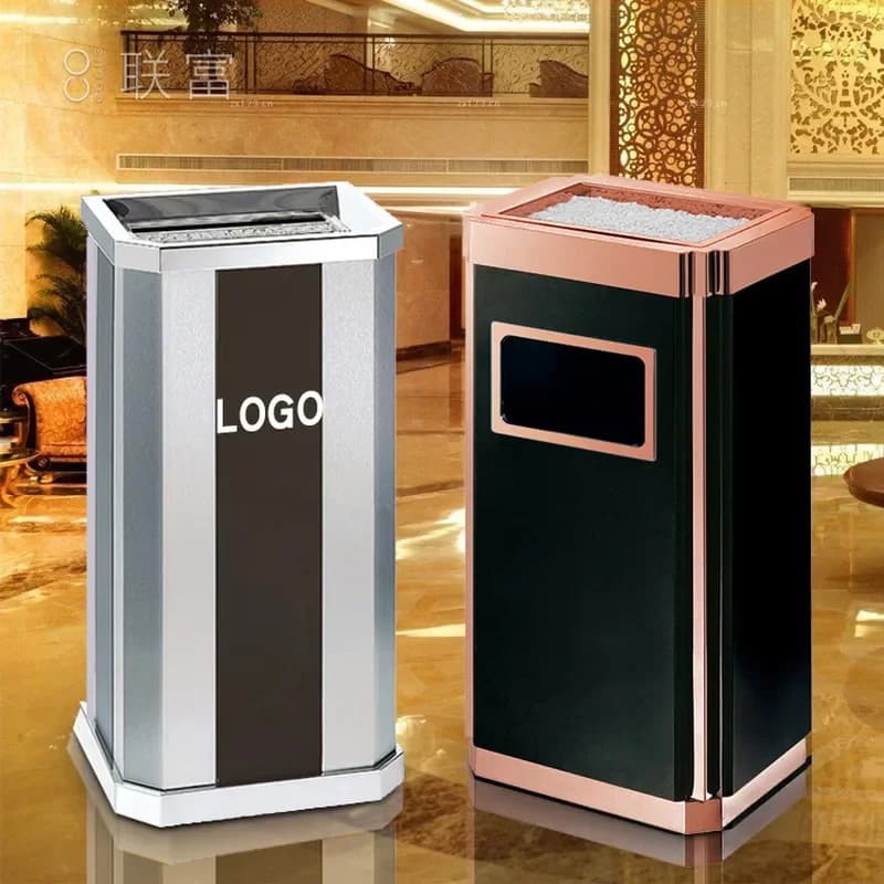 for Hotel Wall Mounted Pedestal Trash Can Simple Stainless Steel European Style Sanitary Bin for Shopping Mall Fruit Bucket