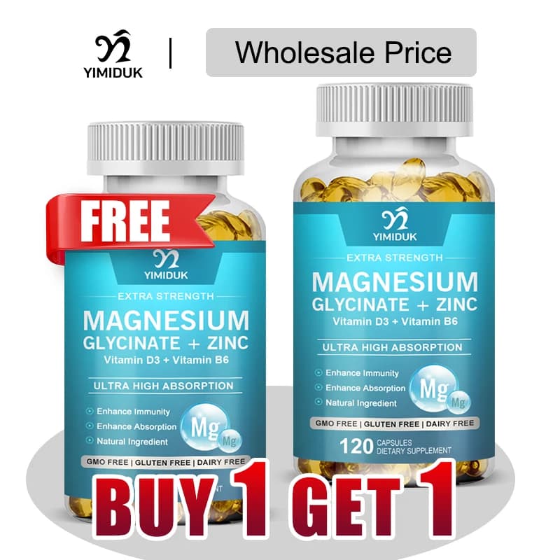 Buy 1 receive 1 free! Magnesium glycinate + zinc supplement, to reduce anxiety, muscle cramps and hormone balance, GMP certified