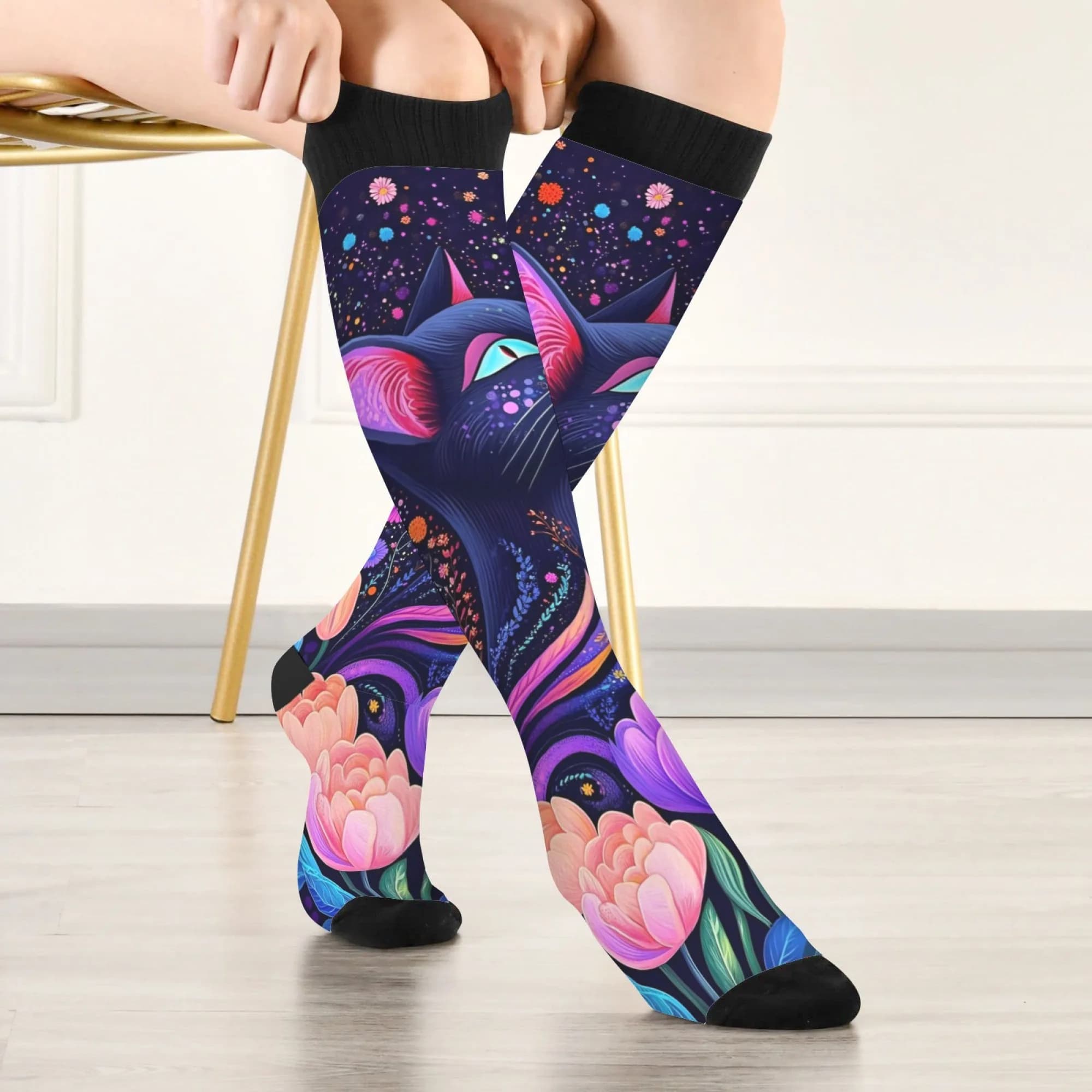 Calzini da donna con stampa di gatti stravaganti Calzini comfort modello gattino sognante Calzini da corsa casual divertenti e carini per gli amanti dei gatti