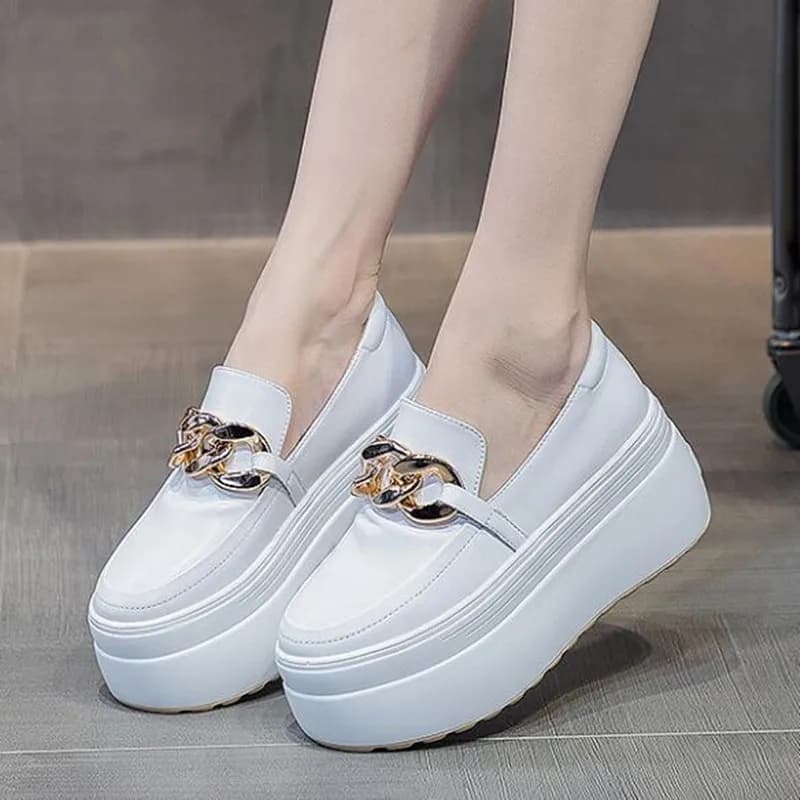 Sneakers Moda in Vera Pelle 8CM, Scarpe con Zeppa per Aumentare l'Altezza, Mocassini Casual da Donna, Scarpe Slip-on con Plateau in Vendita