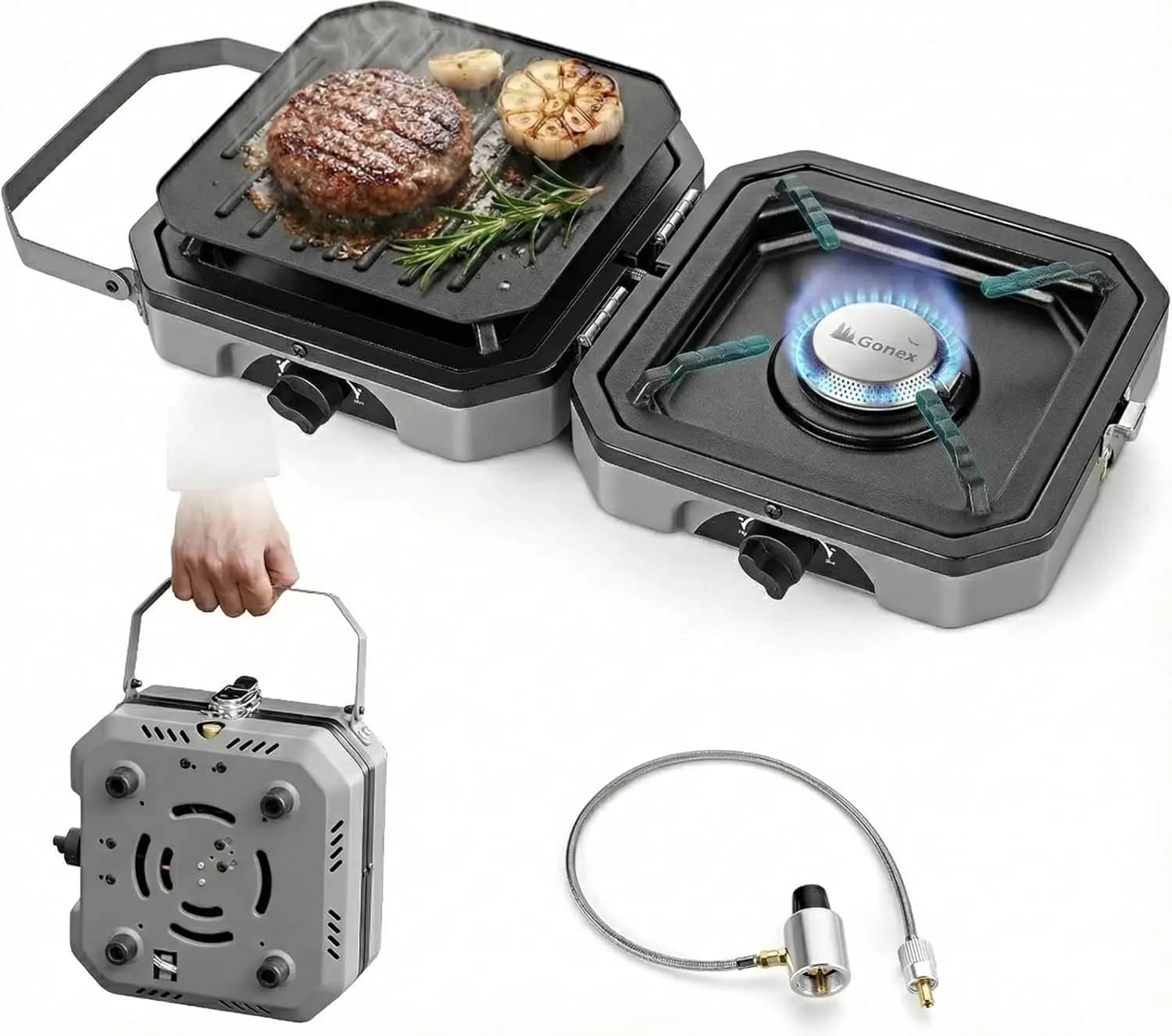 Camper's Stove Portable to 2 Cookers with Plate, 16,000 BTU, Piezoelectric ignition for Open Kitchen