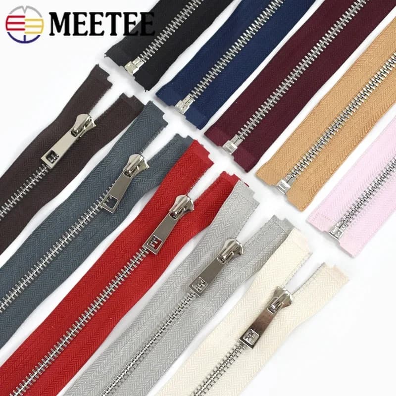 5 # Cerniera in metallo per giacche 40/50/60/70/80 cm Singolo aperto Argento Denti Zip Vestiti Cucito Chiusure Cerniere Kit di riparazione 2/5/10 Confezione