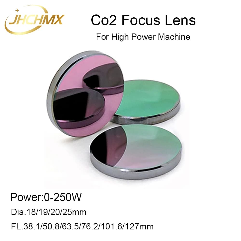 Obiettivo con messa a fuoco CO2 JHCHMX diametro. 19.05 20 25 28mm FL38.1 50.8 63.5101.6mm Lente ad alta potenza per macchina da taglio per incisione laser CO2