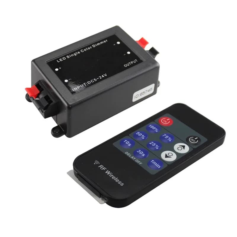 Single Color LED Dimmer 11Key Wireless RF Remote Control Kit 8A Controller for 5050/2835 LED Strip Lights Brightness Adjustment