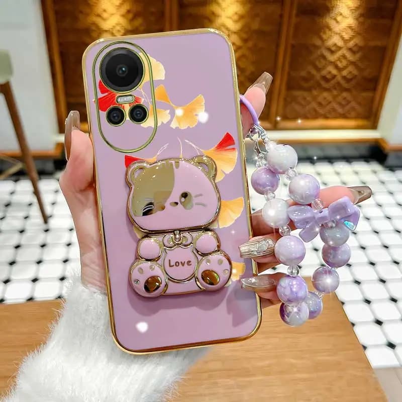 3pcs(Red maple leaves Phone Case+Lanyard+Rabbit Stand) For OPPO Reno10Pro/Reno10Pro+/Reno10/Reno11/Reno5 Lite/Reno11F Phone Case