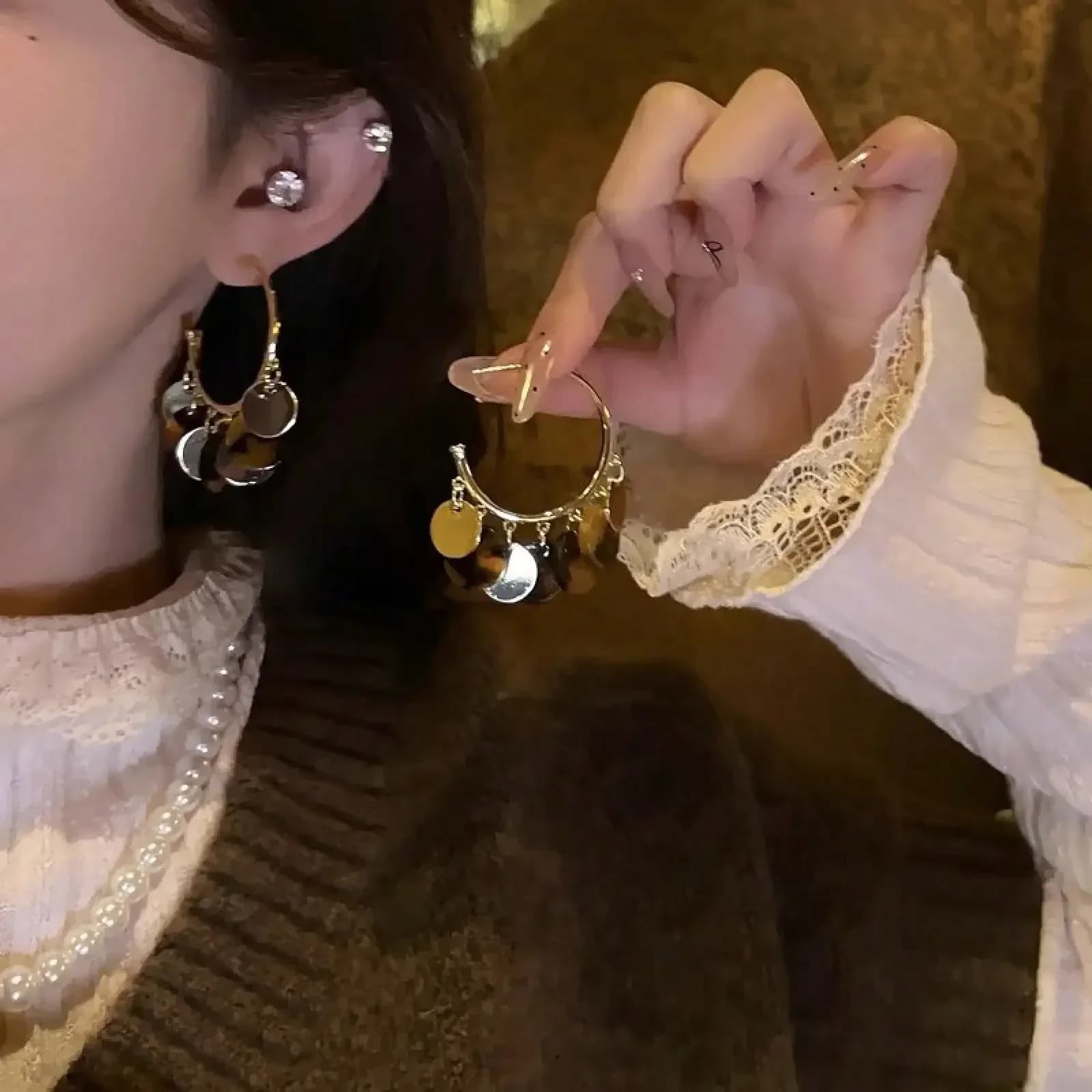 American Style Spicy Girl European And American Temperament High-End Leopard Print Tassel Earrings Vintage Fashion Autumn Winter Melad Hoop Earrings