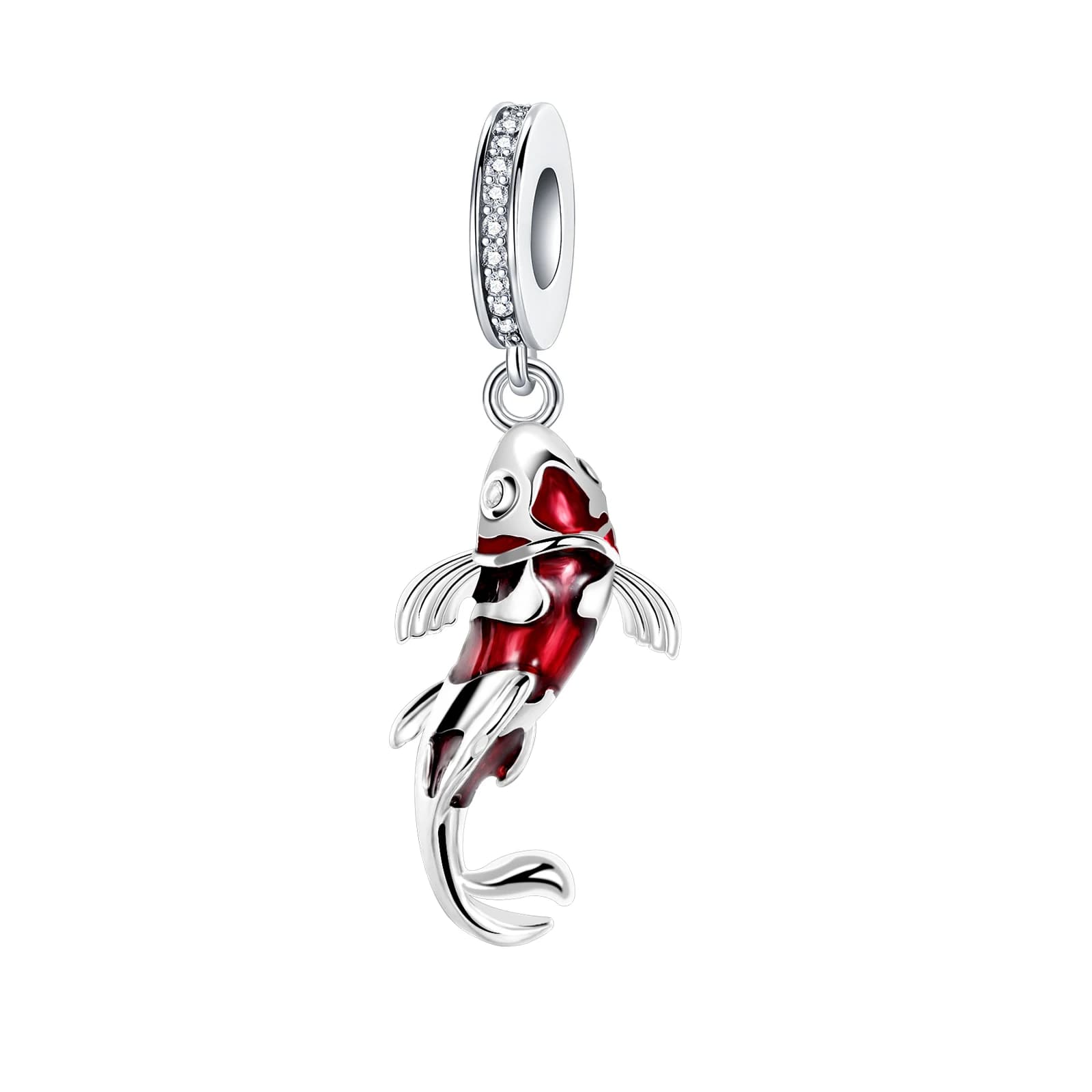 925 Sterling Silver Fish Diamond Red Animal Series Pendant Charm Fit Original Charms Bracelets Women DIY Jewelry Gift