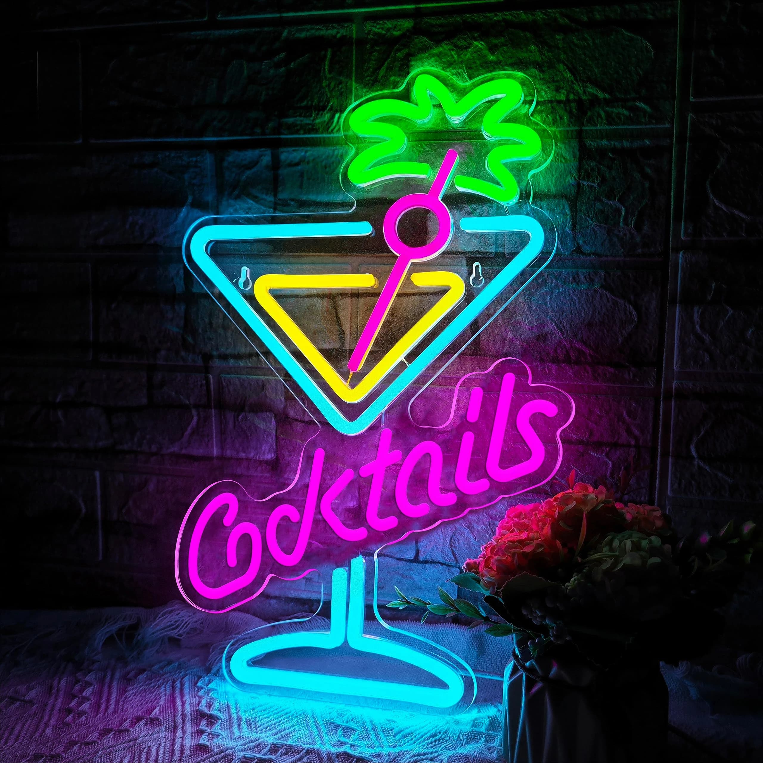 2025 Cocktail Insegna al neon Bicchiere da cocktail Insegne al neon a LED Luci da parete artistiche per la decorazione del bar della birra Neon LED dimmerabile per la festa