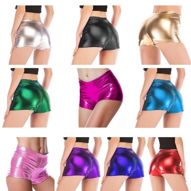 Women's Mini Shorts Skinny Solid Glitter PU Leather Hot Pant Party Clubwear