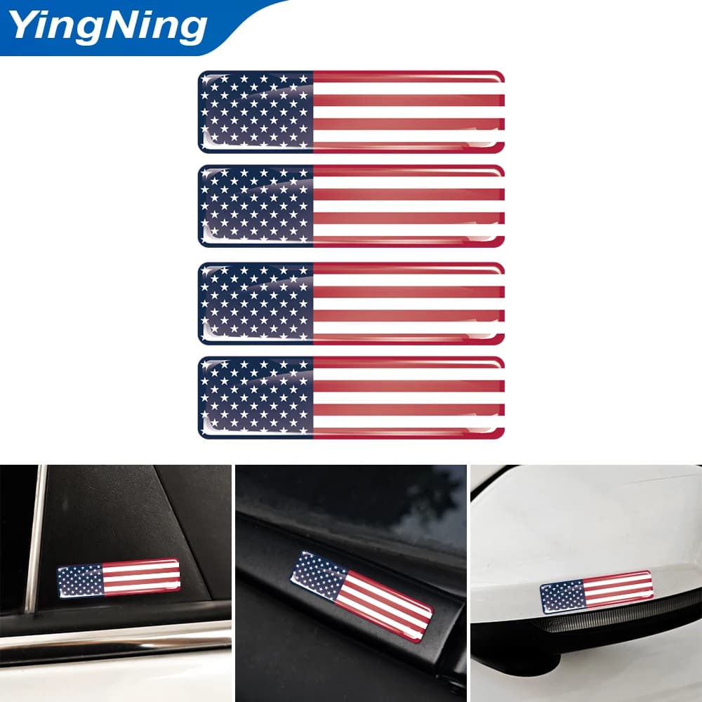 4 Pezzi Adesivi 3D Bandiera Americana in Resina Epossidica, Emblema a Cupola per Portiera Auto, Parafango, Specchietto, Bagagliaio, Accessori Auto Universali