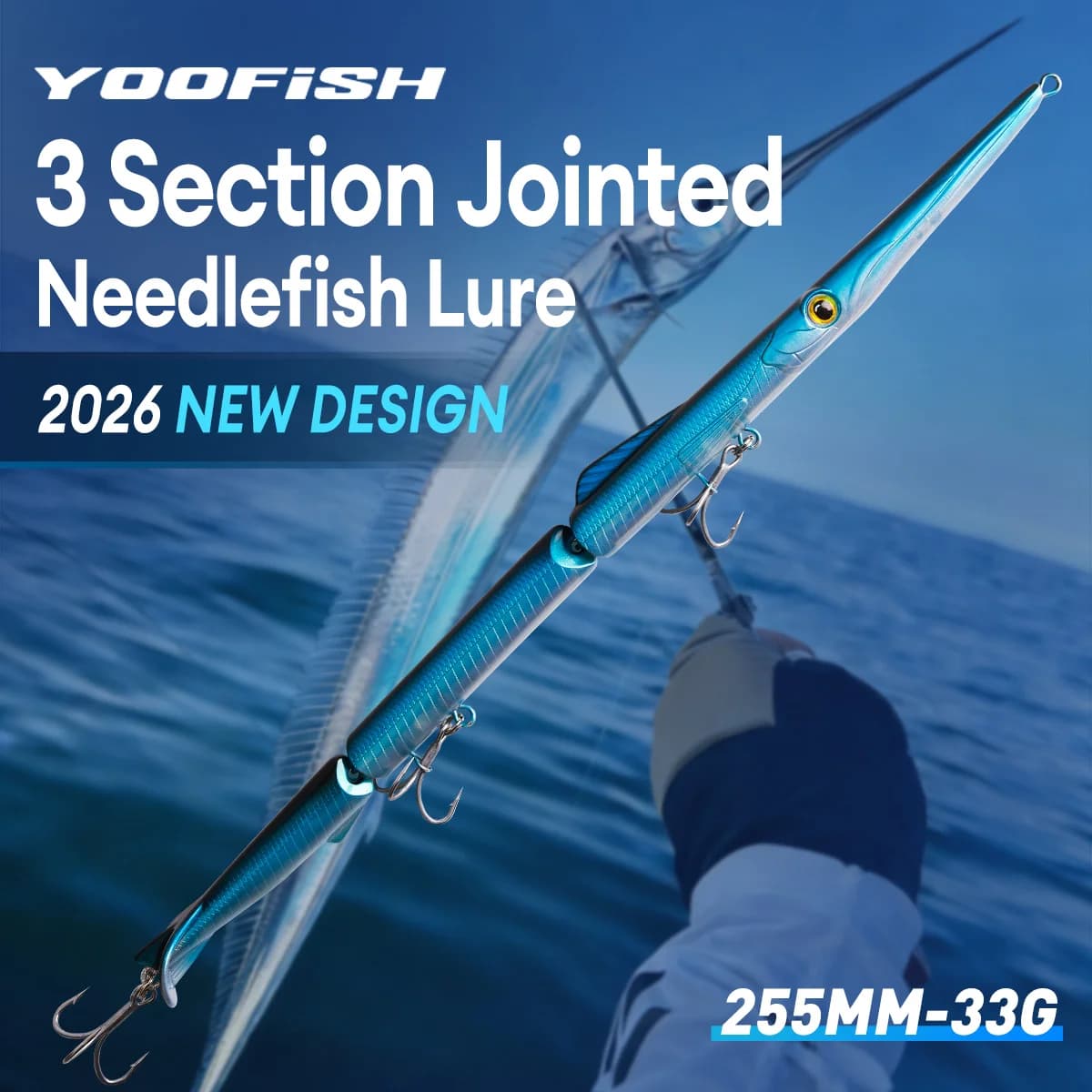 Esca Articolata YOOFISH a 3 Sections, 255mm 33g, Swimbait Floating for Salt and Sweet Water Fishing, Bluefish Fishing Equipment
