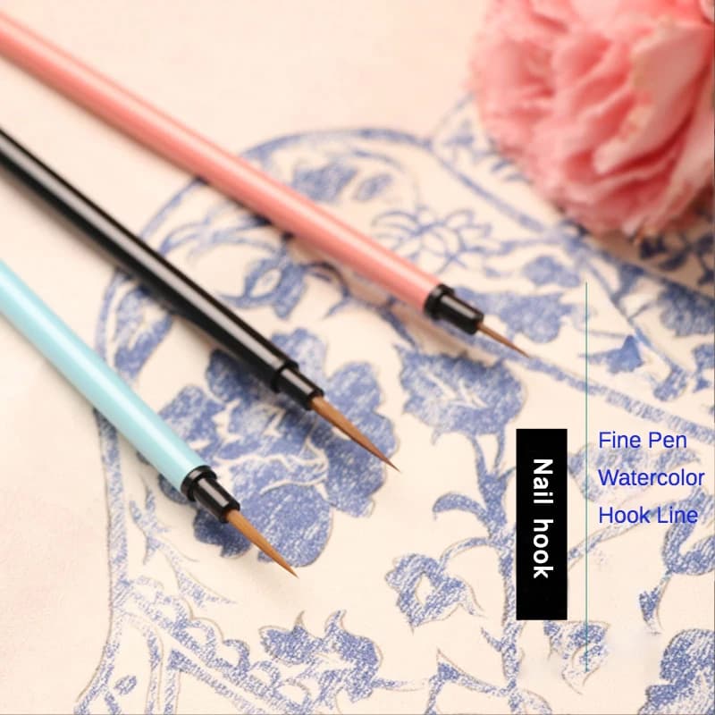 Colore molto fine 3 pezzi set nylon durevole asta in acciaio nail art gancio penna corsa acquerello guazzo pittura a olio pennello acrilico per nail art