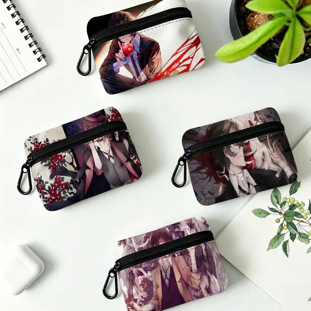 Osamu Dazai HD Anime Compact Oxford Cloth Zipper Pouch Detachable Carabiner Mini Coin & Key Wallet